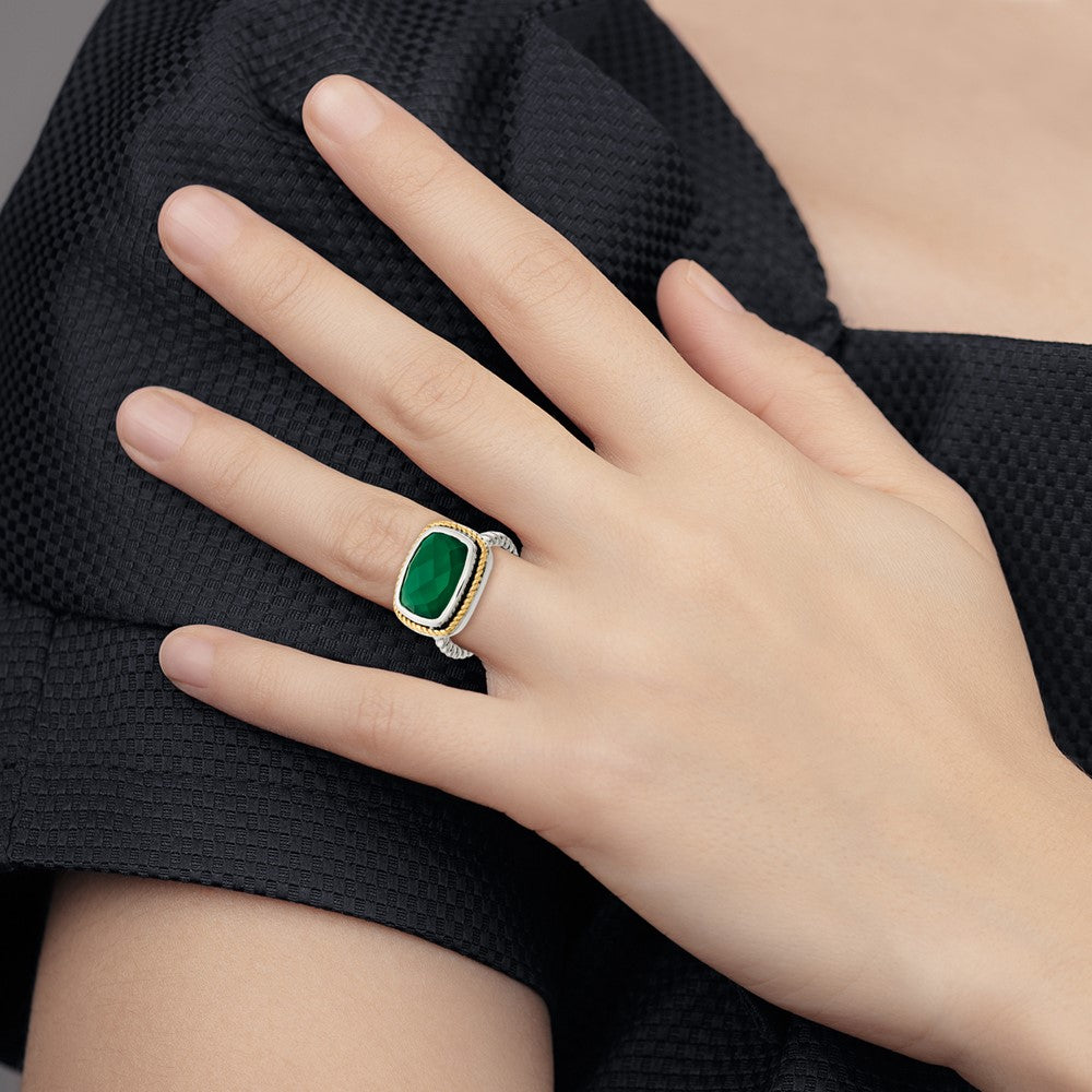 14K/Silver Two Tone Sterling Silver 14K Green Onyx Ring (Size 7 Only)