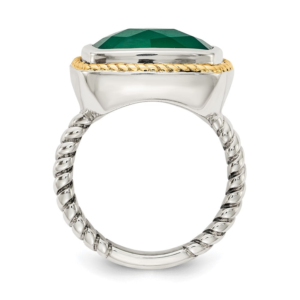 14K/Silver Two Tone Sterling Silver 14K Green Onyx Ring (Size 7 Only)
