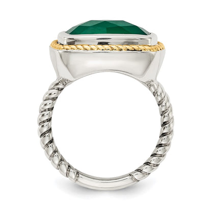 14K/Silver Two Tone Sterling Silver 14K Green Onyx Ring (Size 7 Only)