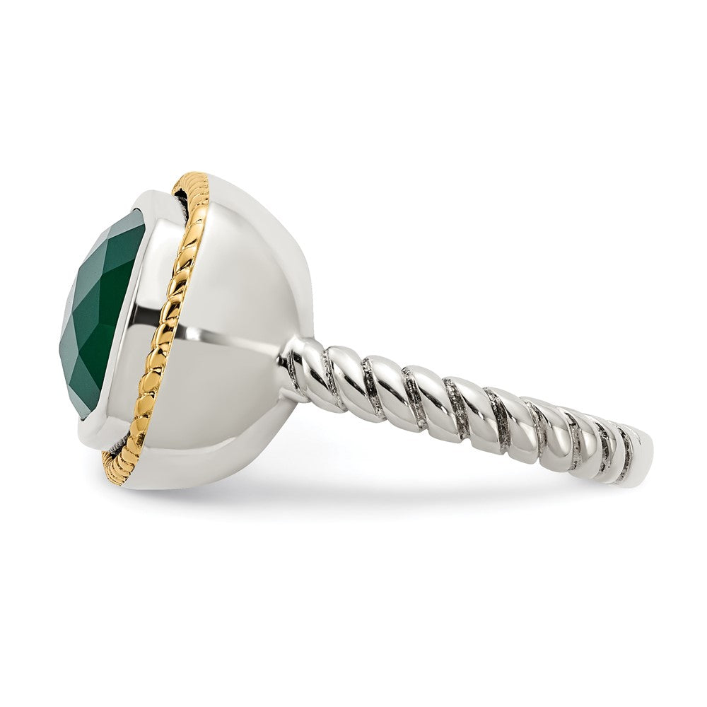 14K/Silver Two Tone Sterling Silver 14K Green Onyx Ring (Size 7 Only)
