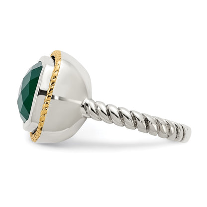 14K/Silver Two Tone Sterling Silver 14K Green Onyx Ring (Size 7 Only)