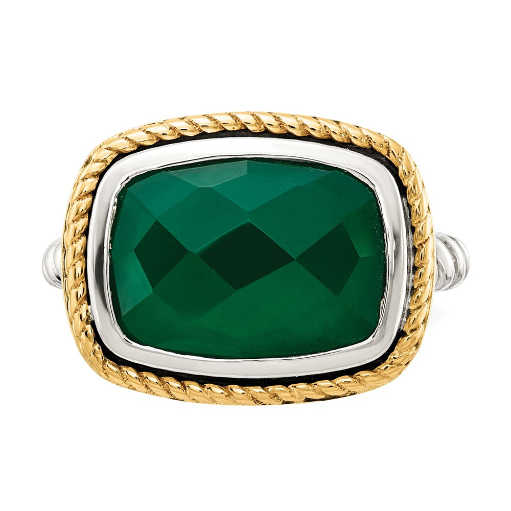 14K/Silver Two Tone Sterling Silver 14K Green Onyx Ring (Size 7 Only)