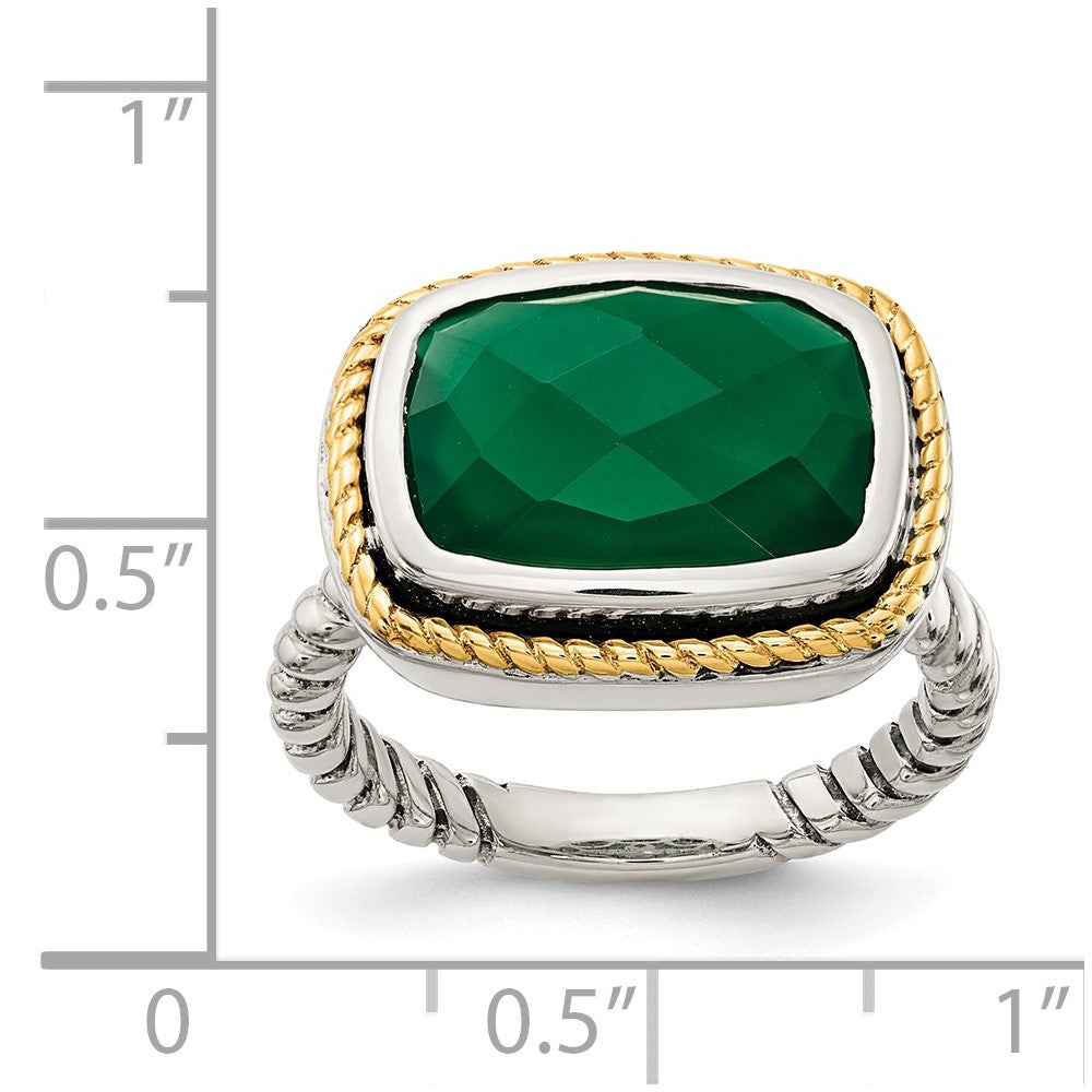 14K/Silver Two Tone Sterling Silver 14K Green Onyx Ring (Size 7 Only)
