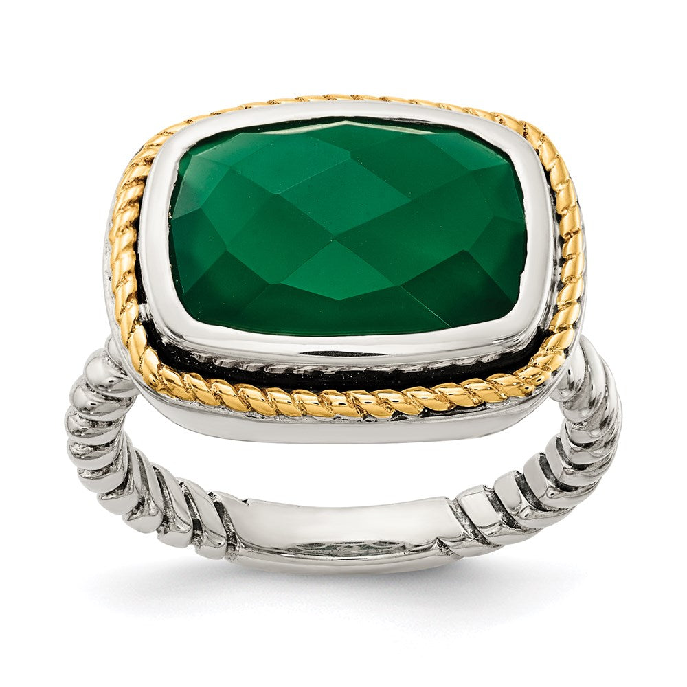 14K/Silver Two Tone Sterling Silver 14K Green Onyx Ring (Size 7 Only)