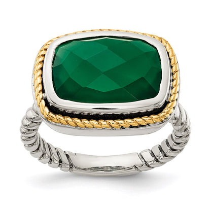 14K/Silver Two Tone Sterling Silver 14K Green Onyx Ring (Size 7 Only)
