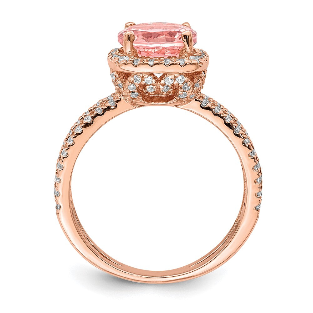 Sterling Silver Rose Tone Pink Center Nano Crystal & Cz Square Ring