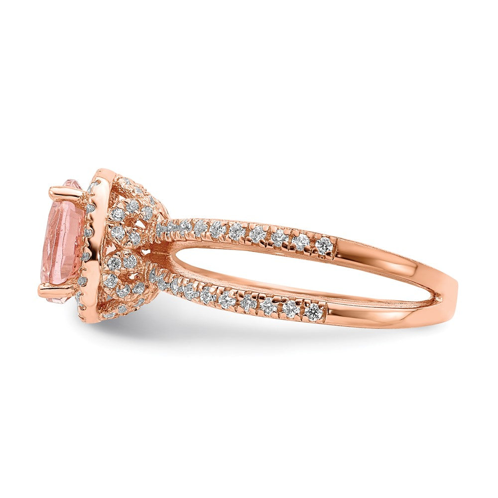 Sterling Silver Rose Tone Pink Center Nano Crystal & Cz Square Ring
