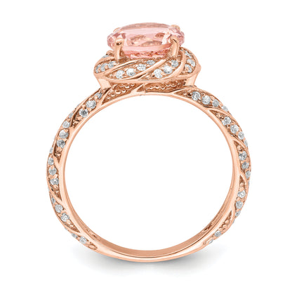 Sterling Silver Rose Tone White Cz And Pink Crystal Ring