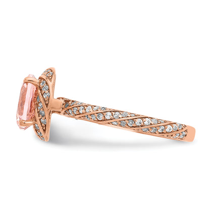 Sterling Silver Rose Tone White Cz And Pink Crystal Ring