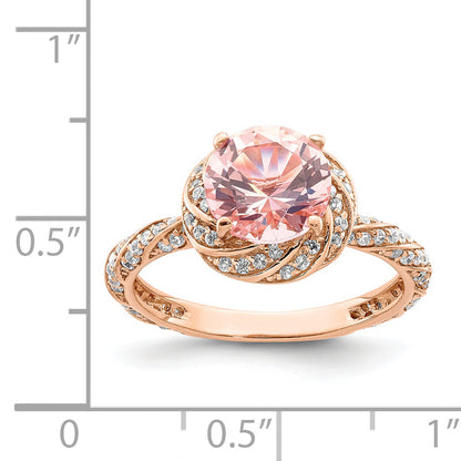 Sterling Silver Rose Tone White Cz And Pink Crystal Ring