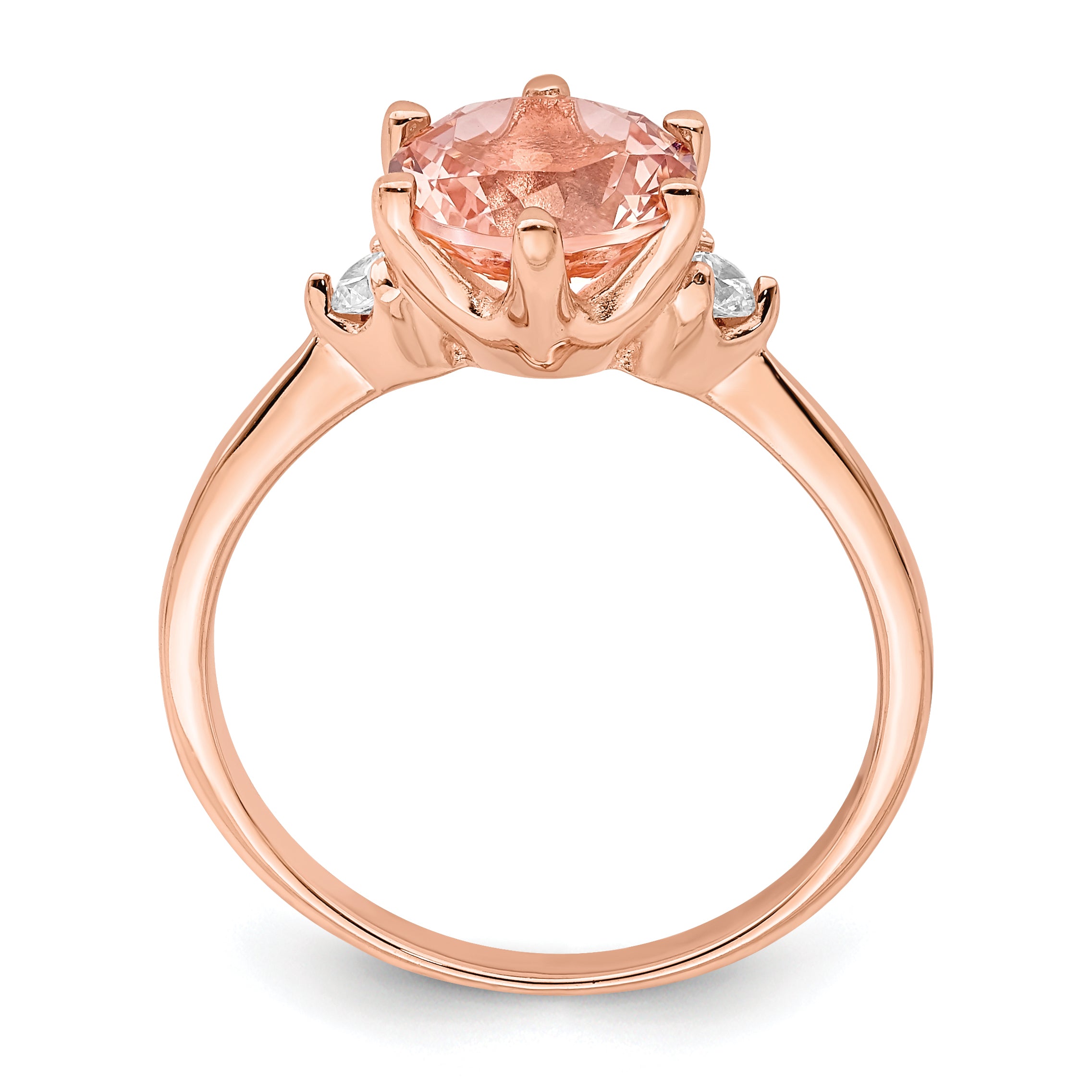 Sterling Silver Rose Gold Plated Pink Crystal And White Cz Ring (Size 8 Only)