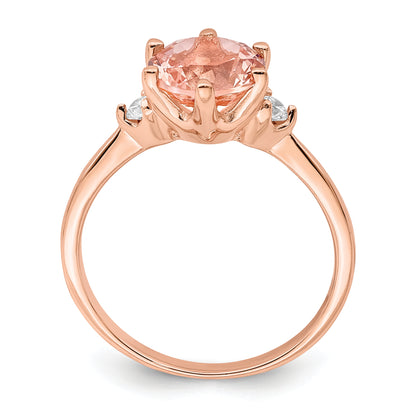 Sterling Silver Rose Gold Plated Pink Crystal And White Cz Ring (Size 8 Only)
