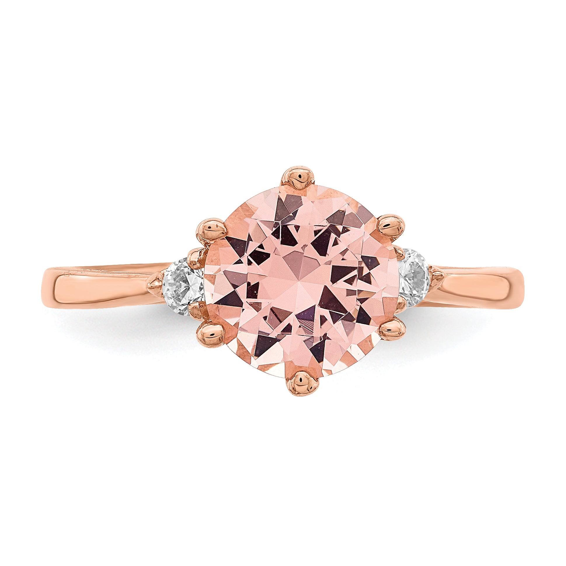 Sterling Silver Rose Gold Plated Pink Crystal And White Cz Ring (Size 8 Only)