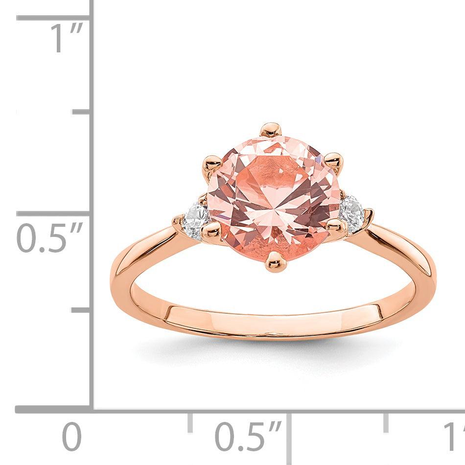 Sterling Silver Rose Gold Plated Pink Crystal And White Cz Ring (Size 8 Only)