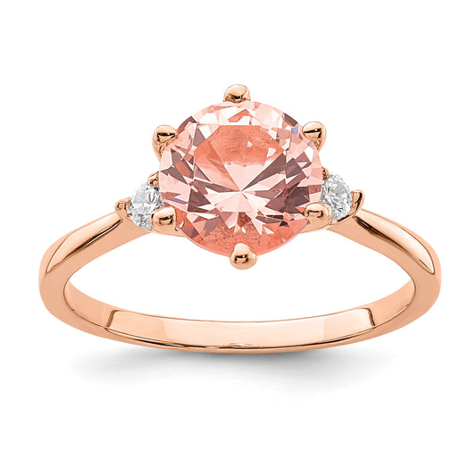 Sterling Silver Rose Gold Plated Pink Crystal And White Cz Ring (Size 8 Only)