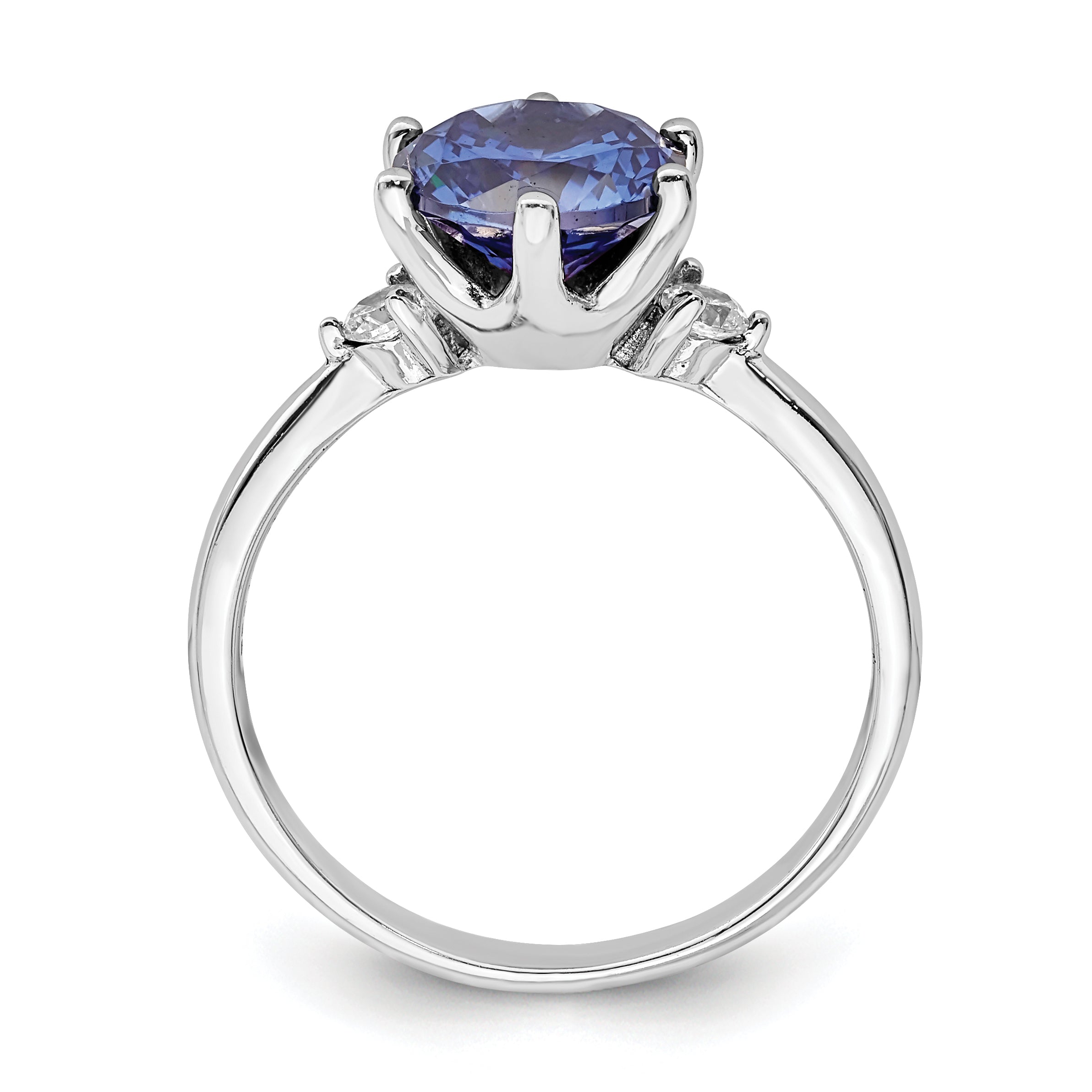 Sterling Silver Rhod Plated Blue And White Cz Ring (Size 6 Only)