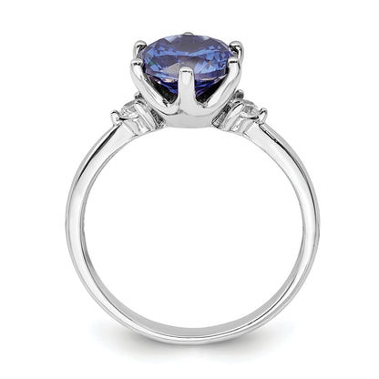 Sterling Silver Rhod Plated Blue And White Cz Ring (Size 6 Only)