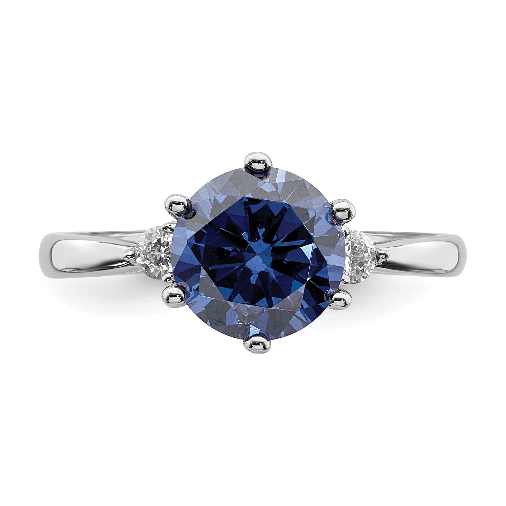 Sterling Silver Rhod Plated Blue And White Cz Ring (Size 6 Only)