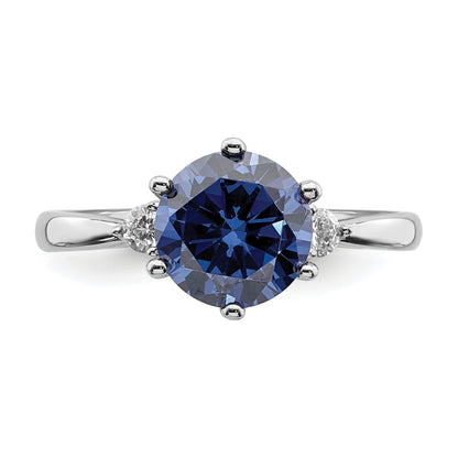 Sterling Silver Rhod Plated Blue And White Cz Ring (Size 6 Only)