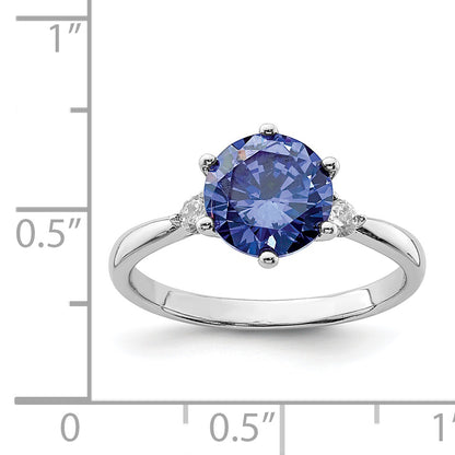 Sterling Silver Rhod Plated Blue And White Cz Ring (Size 6 Only)