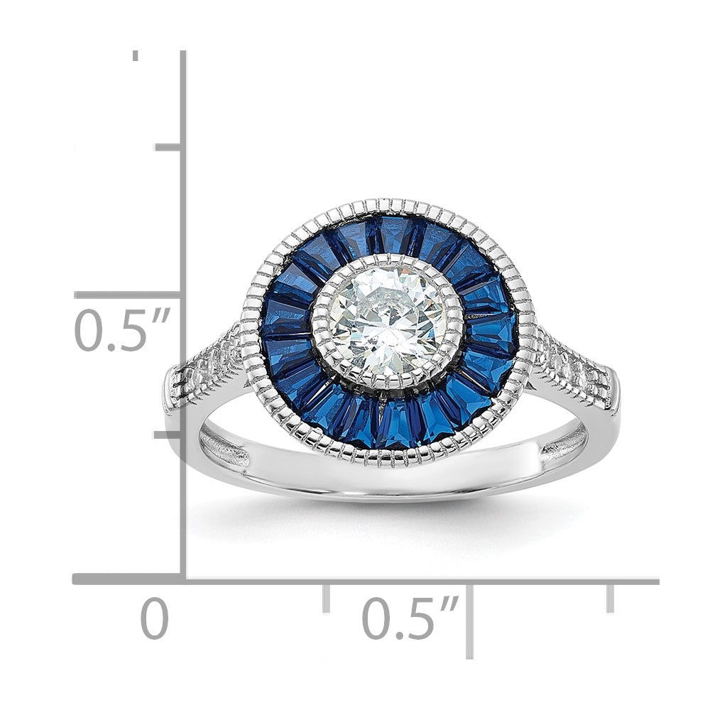 Sterling Silver Rhodium Plated Synthetic Blue Spinel And Cz Ring