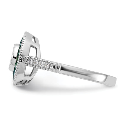 Sterling Silver Rhodium Plated Synthetic Green Spinel And Cz Ring