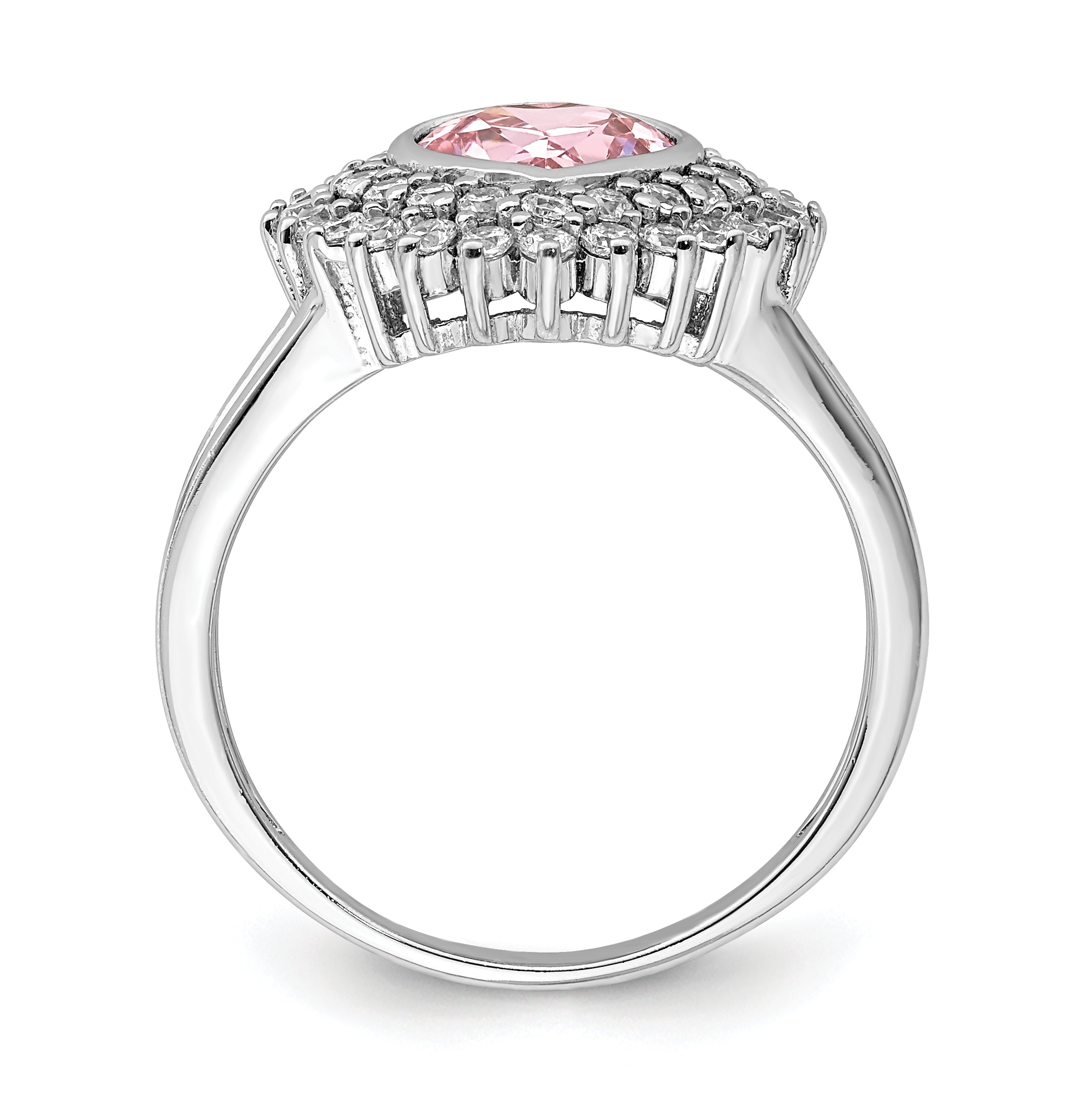 Sterling Silver Rhodium Plated 6mm Pink Heart Cz Ring (Size 6 Only)