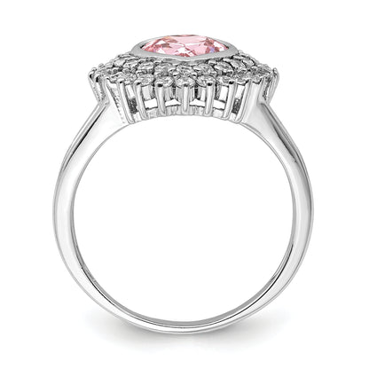 Sterling Silver Rhodium Plated 6mm Pink Heart Cz Ring (Size 6 Only)