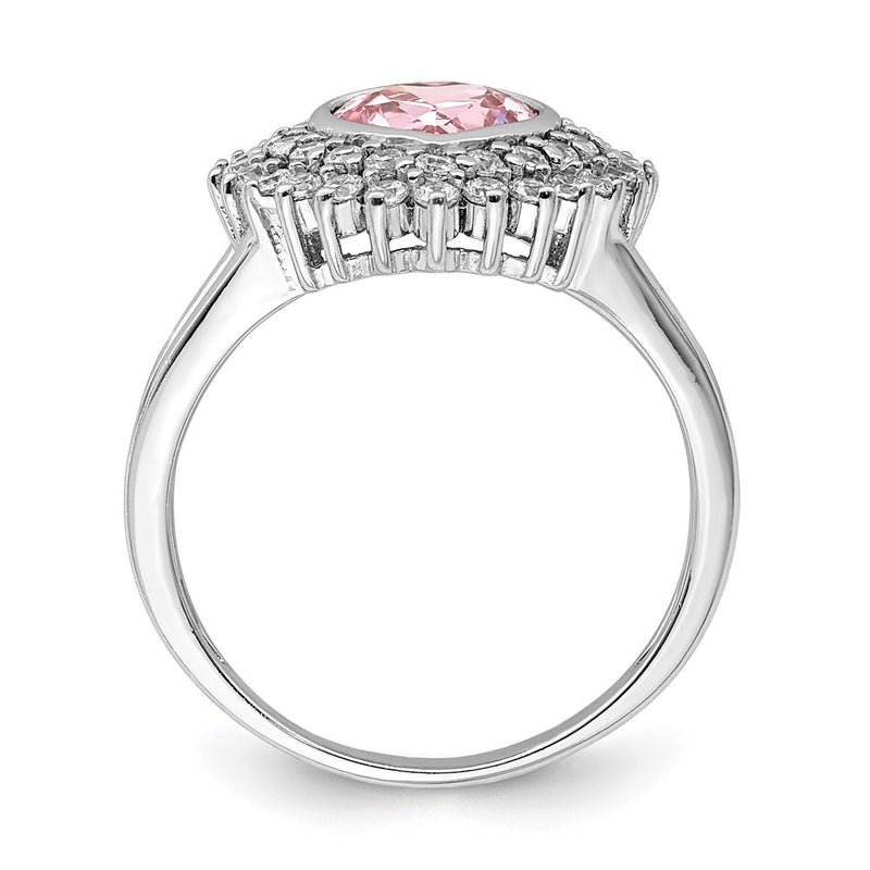 Sterling Silver Rhodium Plated 6mm Pink Heart Cz Ring (Size 6 Only)