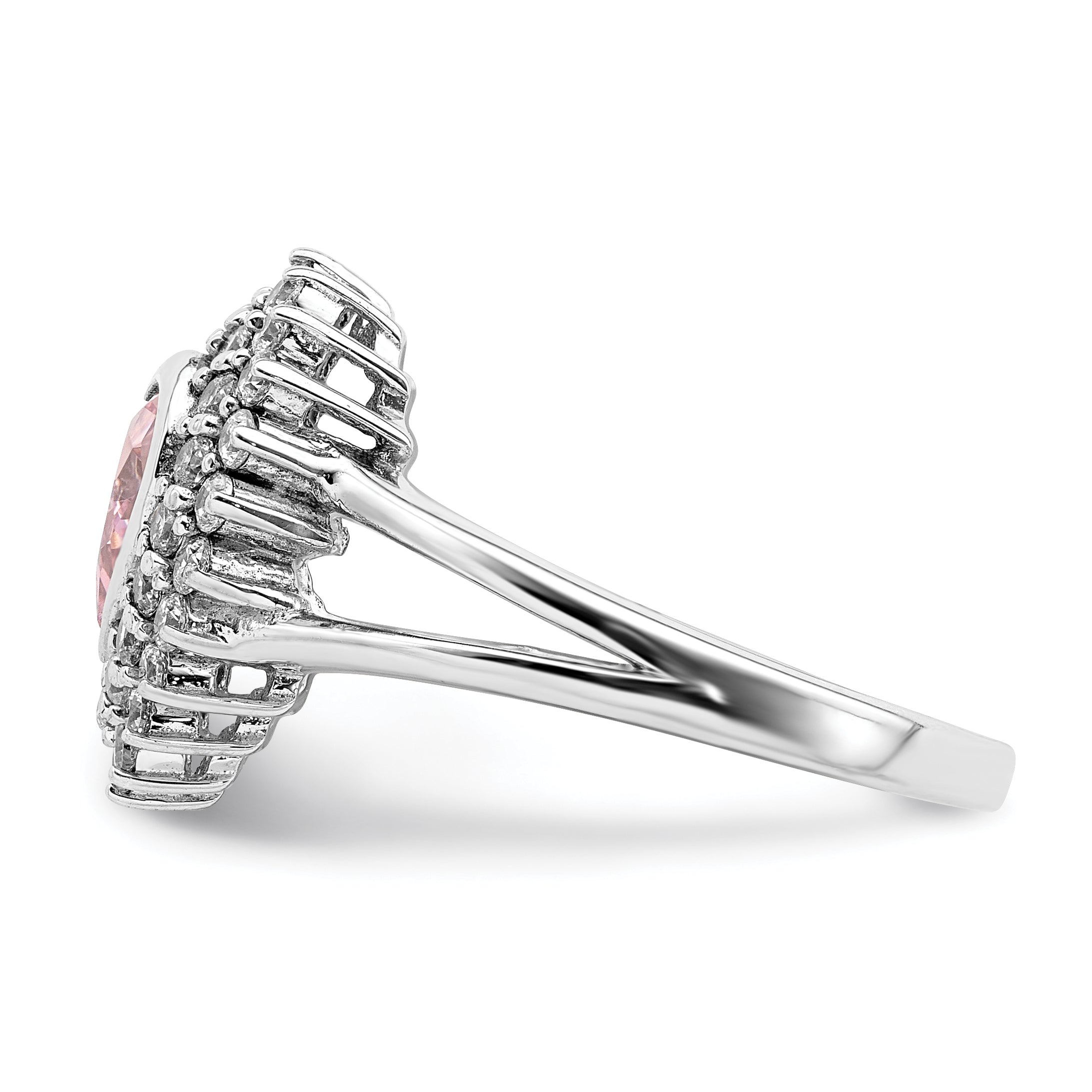 Sterling Silver Rhodium Plated 6mm Pink Heart Cz Ring (Size 6 Only)