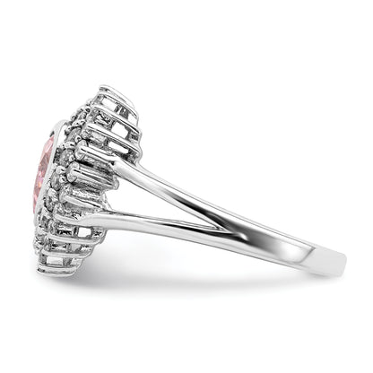 Sterling Silver Rhodium Plated 6mm Pink Heart Cz Ring (Size 6 Only)