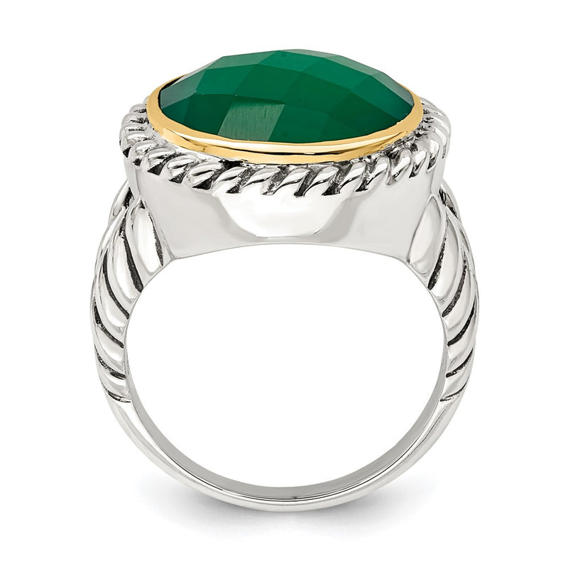 14K/Silver Two Tone Sterling Silver 14K Round Green Onyx Ring (Size 6 Only)
