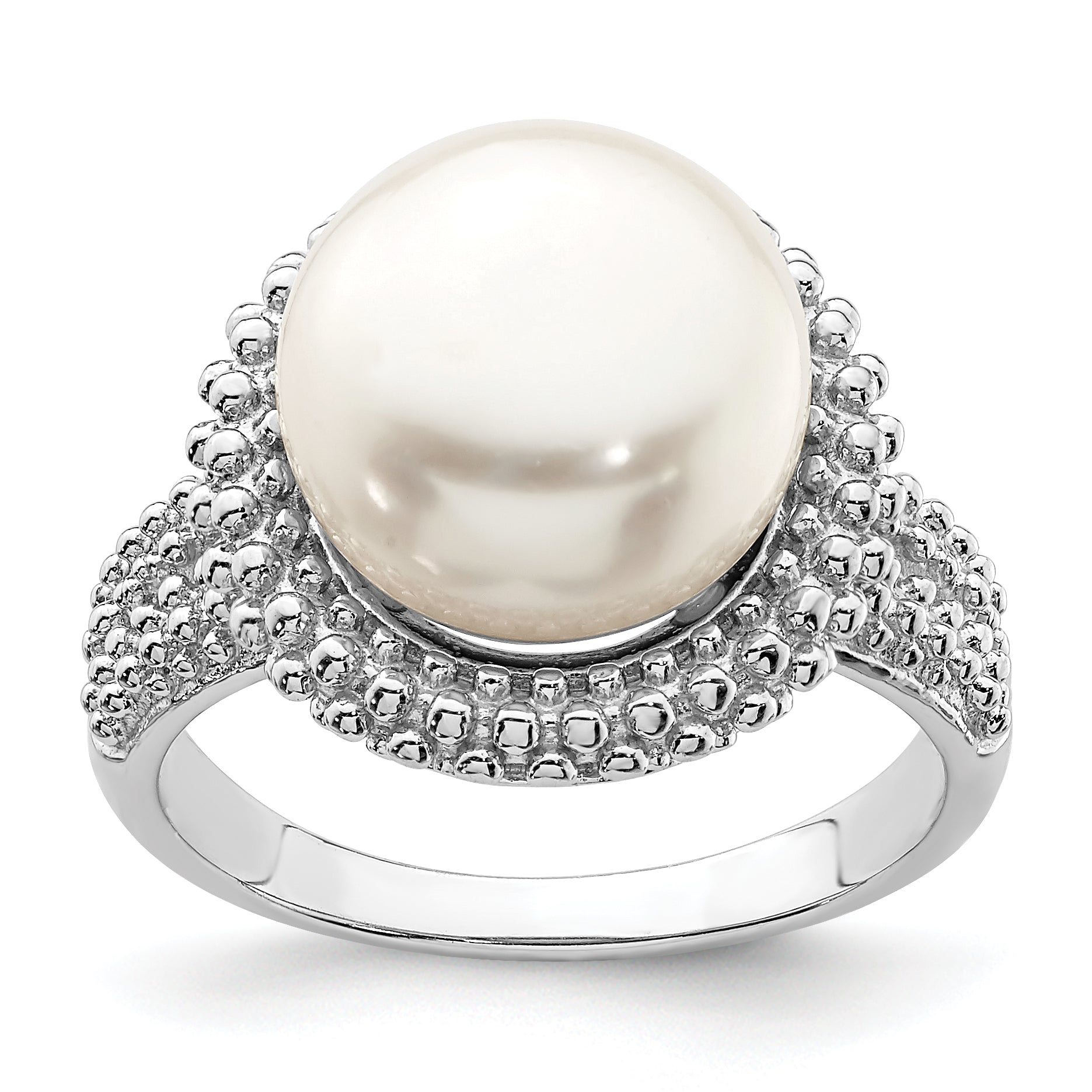 Sterling Silver Rhod Plat 11 12mm White Fwc Pearl Ring