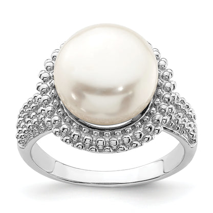 Sterling Silver Rhod Plat 11 12mm White Fwc Pearl Ring