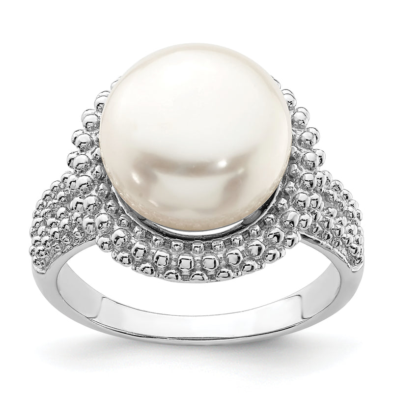 Sterling Silver Rhod Plat 11 12mm White Fwc Pearl Ring