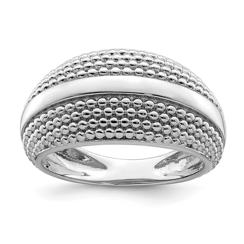 Sterling Silver Rhodium Plated Textured Ring (Size 6 Only)