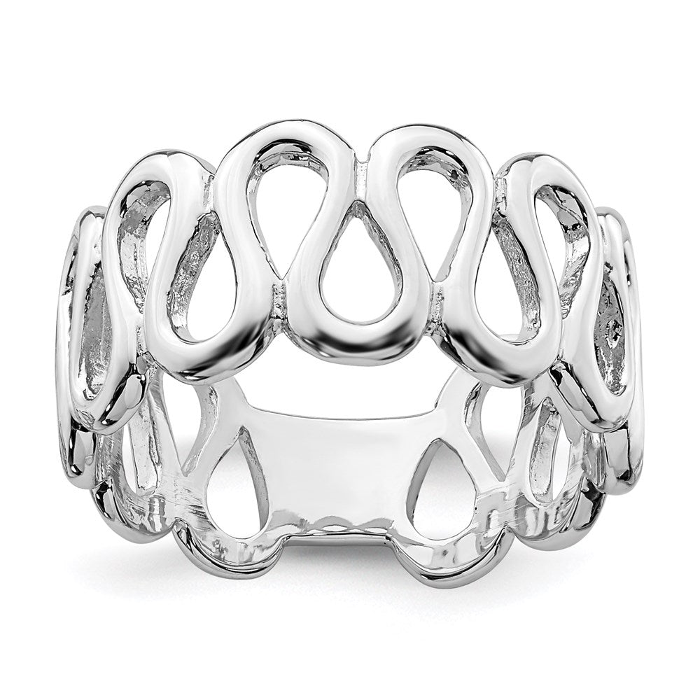 Sterling Silver Rhodium Plated Fancy Swirls Band (Size 6 Only)