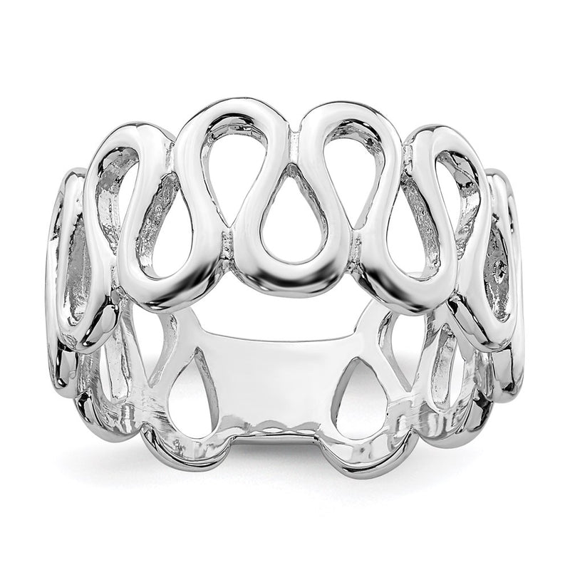 Sterling Silver Rhodium Plated Fancy Swirls Band (Size 6 Only)