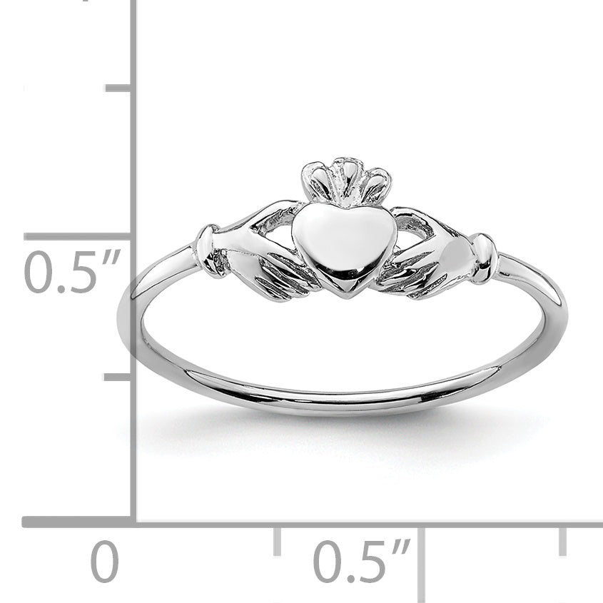 Sterling Silver Rhodium Plated Claddagh Ring