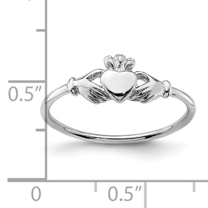 Sterling Silver Rhodium Plated Claddagh Ring