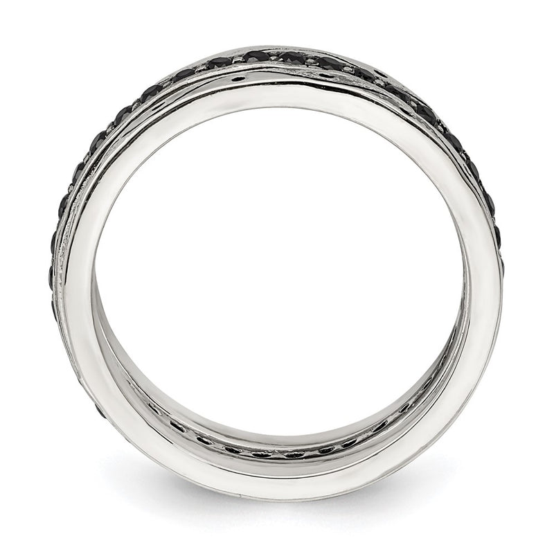Sterling Silver Three Piece Set Antiqued & Black Cz Bands