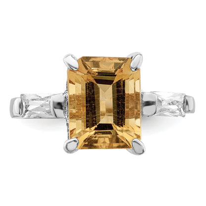 Sterling Silver Rhodium Citrine Ring