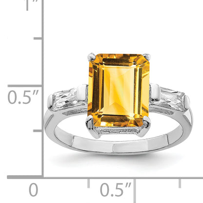 Sterling Silver Rhodium Citrine Ring