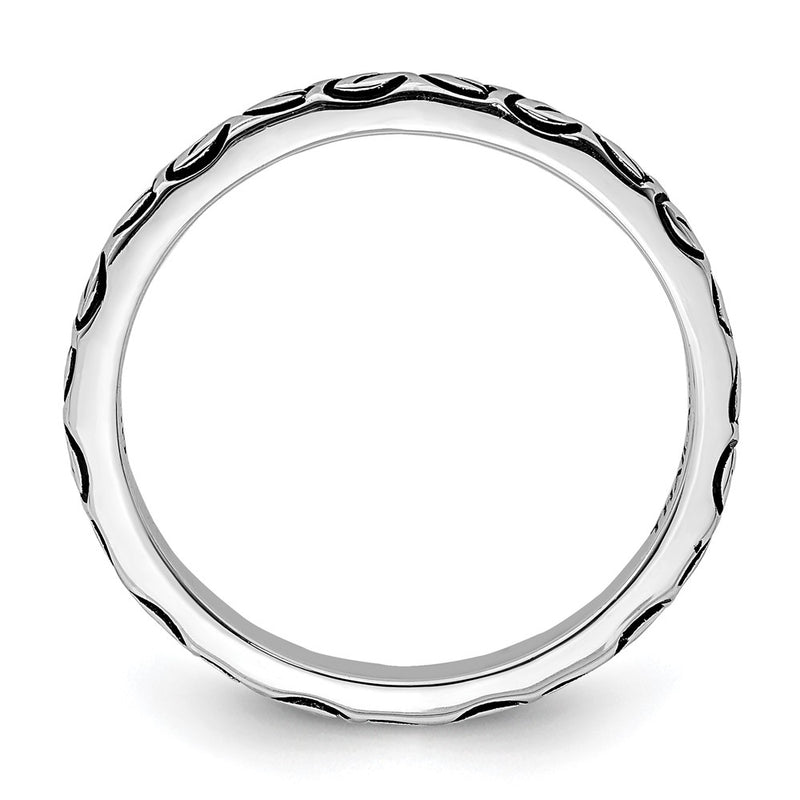 Sterling Silver Rhodium Plated Antiqued Leaf Band