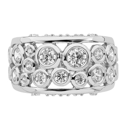 Sterling Silver Rhodium Plated Bezel Set Fancy Cz Ring