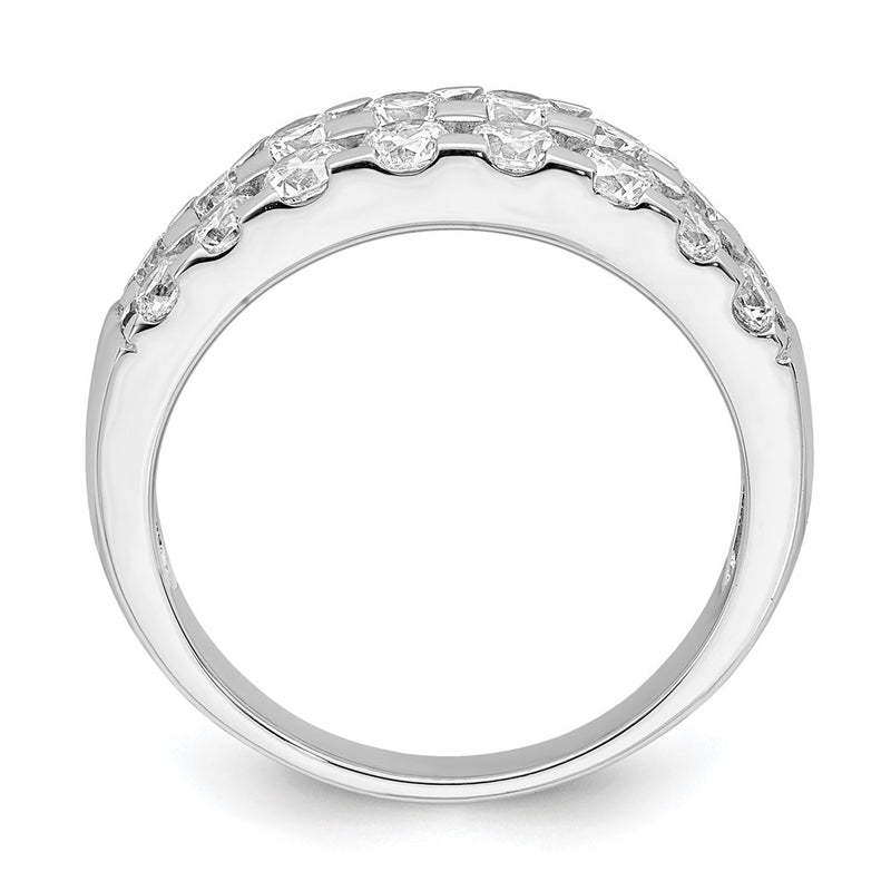 Sterling Silver Rhodium Plated 2 Row Cz Ring (Size 6 Only)