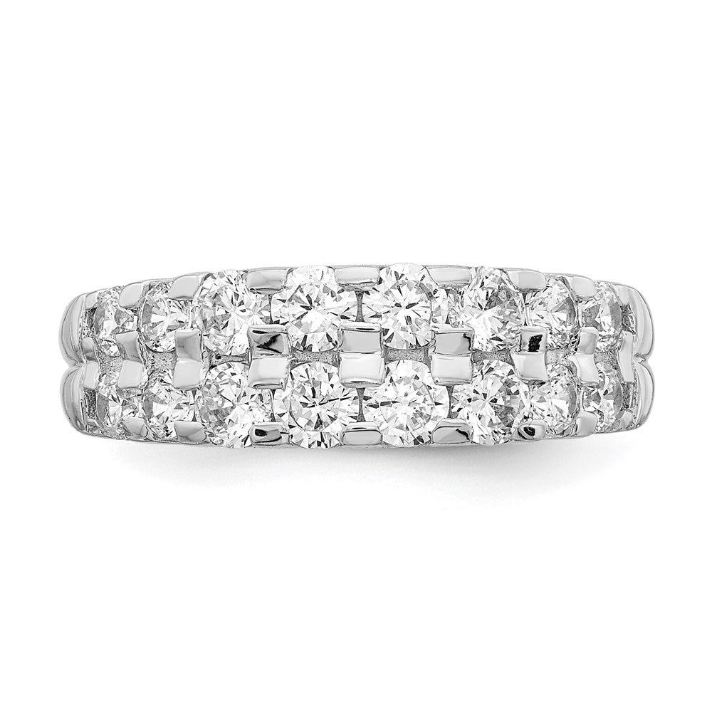Sterling Silver Rhodium Plated 2 Row Cz Ring (Size 6 Only)