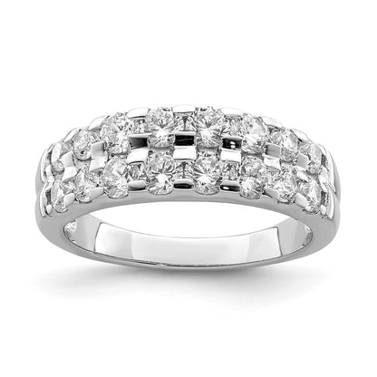 Sterling Silver Rhodium Plated 2 Row Cz Ring (Size 6 Only)