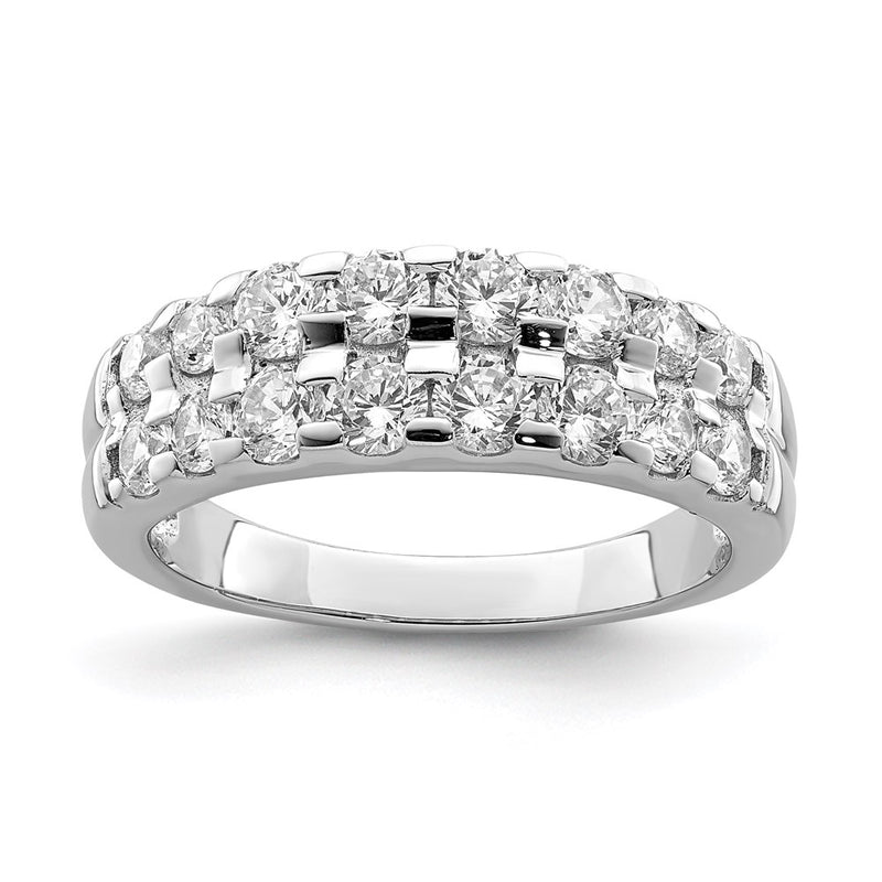 Sterling Silver Rhodium Plated 2 Row Cz Ring (Size 6 Only)