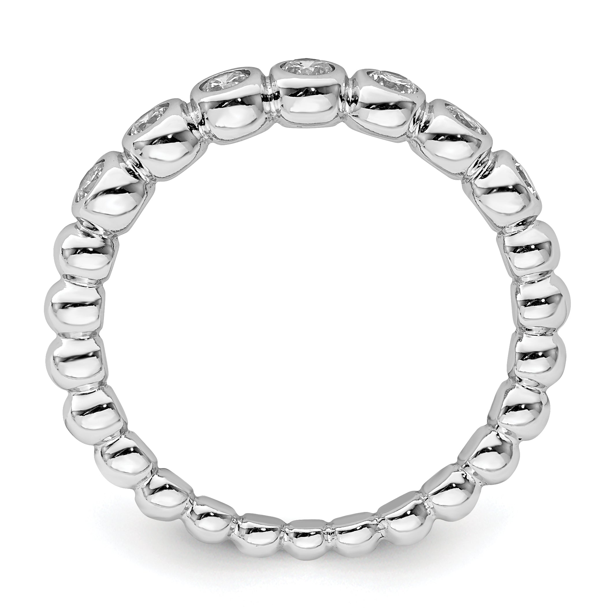 Sterling Silver Rhodium Plated Cz Ring